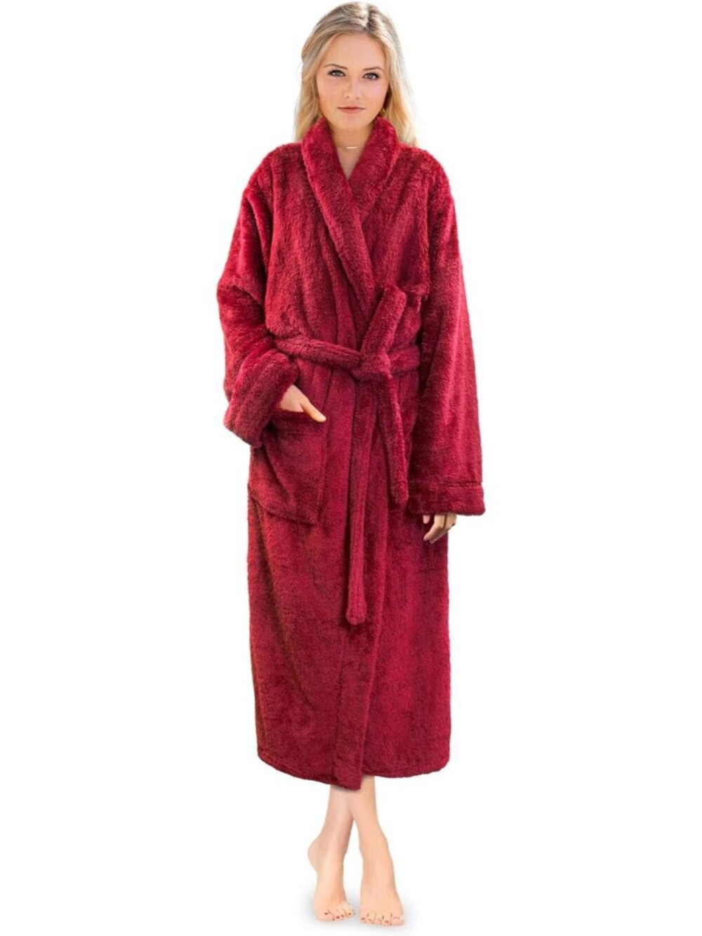 〽️Women's Bathrobe Wine Fleece Luxury Soft Warm Fluffy Sherpa Shaggy Robes
